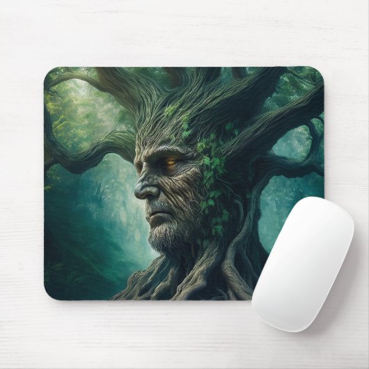 Wijze gezicht in oude boom mystiek bos muismat (Met muis)