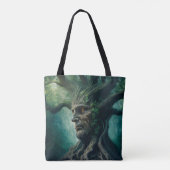 Wijze gezicht in oude boom mystiek bos tote bag (Achterkant)