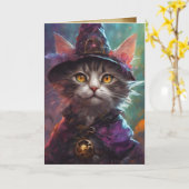 Wijze Heks Kat Halloween Groeten, Kitten Hallows Kaart (Gele Bloem)