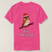 Wijze Kerstmis Vrolijk Kerstfeest Santas Pet Uil 1 T-shirt (Design voorkant)