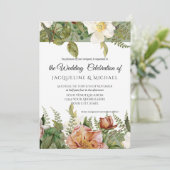 Wijze Koraal N Blush Bloemen Ivoor pioen Roos brui Kaart (Staand voorkant)