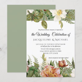 Wijze Koraal N Blush Bloemen Ivoor pioen Roos brui Kaart