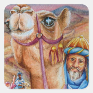 Wijze Mannen op camels Zie Star Waterverf Art Vierkante Sticker