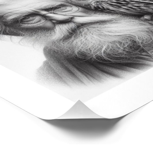 Wijze metgezellen: Ouder Man met uilenmuurkunst Foto Afdruk (Hoek)