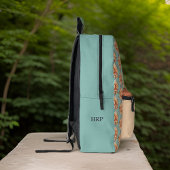 Wijze Olifant Turquoise Donkere Perzik Bloemen Mon Bedrukte Rugzak