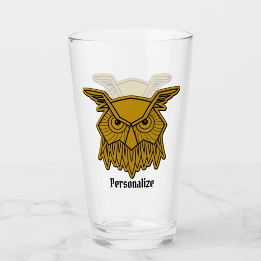 Wijze Oude Uil Goud Zwart Vogelvepersoonlijking Glas (Voorkant)
