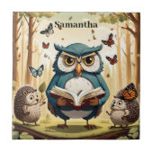 Wijze oude uil, vlinders, egels Bewerkbare naam Tegeltje (Voorkant)