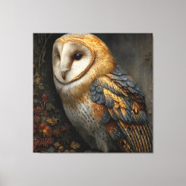 Wijze schuuruil zit op een oude canvas afdruk