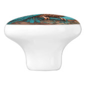 wijze turquoise uil keramische knop (Zijkant)