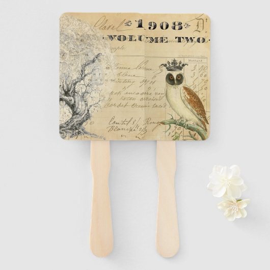 Wijze Uil Bruiloft Fan Handwaaier (Voorkant en achterkant)