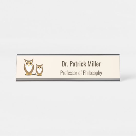 Wijze Uil Filosofie Professor Bureau Naambordje (Voorkant)