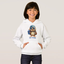 Wijze Uil met blauwe rugzak, hoeden en een bril,