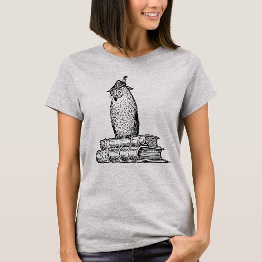  Wijze Uil op Boeken Docent Grappig T-shirt (Voorkant)