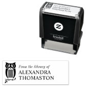 Wijze Uil op Tak “Uit de Bibliotheek van” Boeknaam Zelfinktende Stempel (In situ)