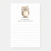 Wijze uil van het bureau van naam in regels post-it® notes (Voorkant)