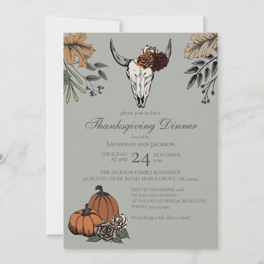 Wijze Westerne Thanksgiving Koe Schedel Herfst Oog Kaart (Voorkant)