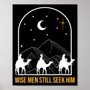 Wijzen zoeken Hem nog steeds Kerststal Christelijk Poster