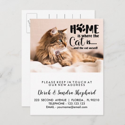 Wijzig adres met kat aankondigingskaart (Voorkant / Achterkant)