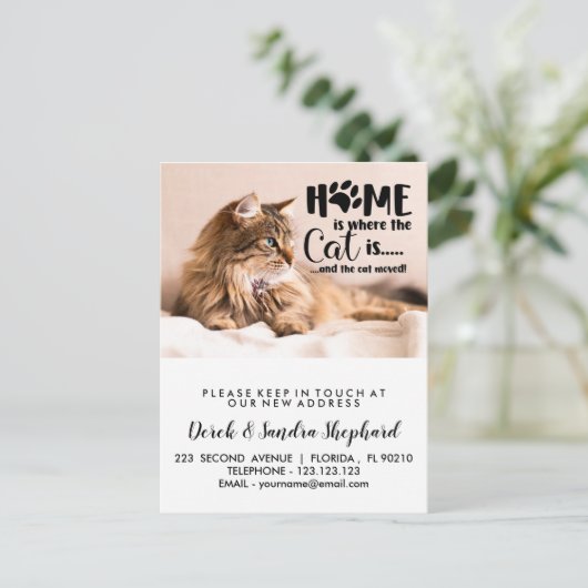 Wijzig adres met kat aankondigingskaart (Staand voorkant)