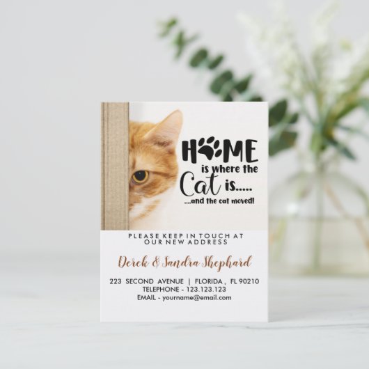 Wijzig adres met kattenbericht aankondigingskaart (Staand voorkant)