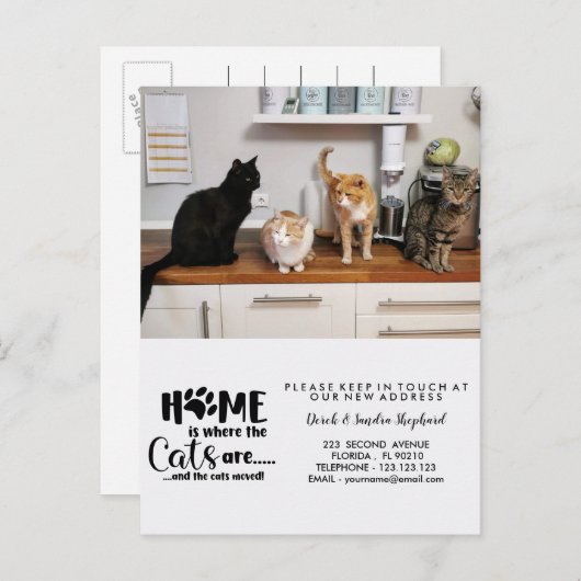 Wijzig adres met kattenbericht aankondigingskaart (Voorkant / Achterkant)