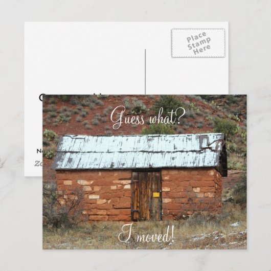 Wijzig adres, oude rode rockhut aankondigingskaart (Voorkant / Achterkant)