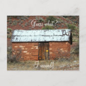 Wijzig adres, oude rode rockhut aankondigingskaart (Voorkant)
