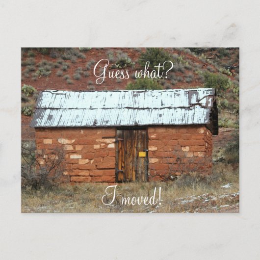 Wijzig adres, oude rode rockhut aankondigingskaart (Voorkant)