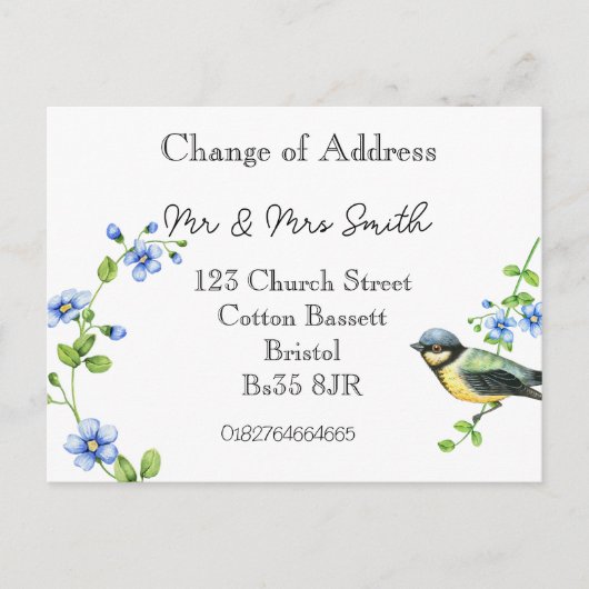 Wijzig adres waterverf vogel aankondigingskaart (Voorkant)