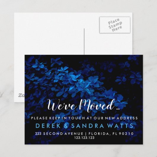 Wijzig adres we hebben verhuisd Blauw Aankondigingskaart (Voorkant / Achterkant)