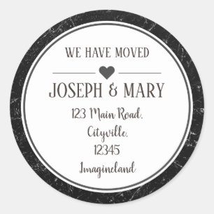 Wijzig adres zwarte marmer ronde sticker