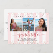 Wijzig datum roos gouden script afstuderen foto ch uitnodiging briefkaart (Voorkant / Achterkant)