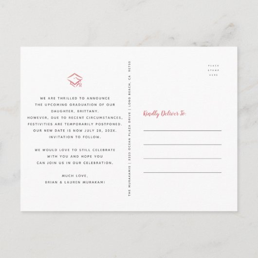 Wijzig datum roos gouden script afstuderen foto ch uitnodiging briefkaart (Achterkant)