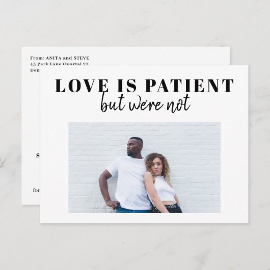 Wijzig datum wijziging van plannen virtuele bruilo aankondigingskaart (Voorkant / Achterkant)