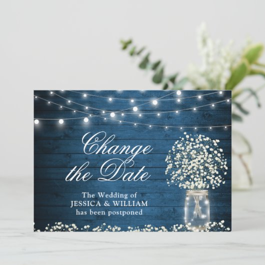 Wijzig de datum Baby's Breath String Lights Rustic Kaart (Staand voorkant)