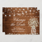 Wijzig de datum Baby's Breath String Lights Rustic Kaart (Voorkant / Achterkant)