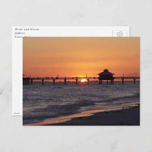 Wijzig de datum Beach Wedding Sunset Aankondigingskaart (Voorkant / Achterkant)