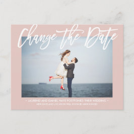 WIJZIG DE DATUM Chic Dusty Roos kalligrafie foto Aankondigingskaart