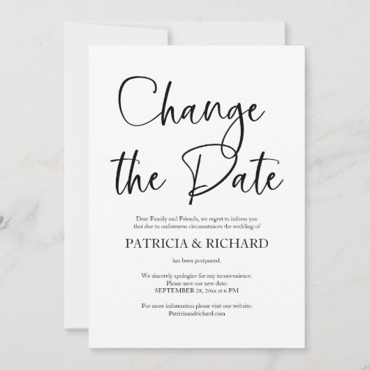 Wijzig de datum Eenvoudige bruiloft uitgesteld Kaart (Voorkant)