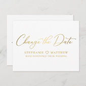 Wijzig de datum Elegant Gold Script Aankondigingskaart (Voorkant / Achterkant)
