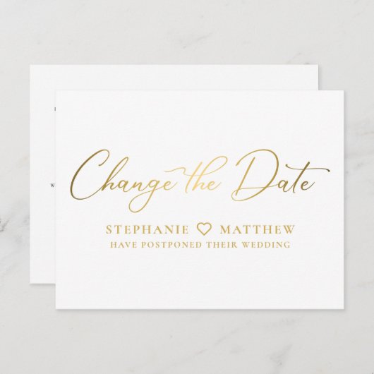 Wijzig de datum Elegant Gold Script Aankondigingskaart (Voorkant / Achterkant)