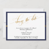 Wijzig de datum Elegant Navy w / Gold Stripe Kaart (Voorkant)