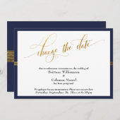 Wijzig de datum Elegant Navy w / Gold Stripe Kaart (Voorkant / Achterkant)