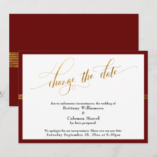 Wijzig de datum Elegant Rood met Gold Stripe Kaart