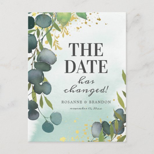 Wijzig de datum Eucalyptus Wedding Update Aankondigingskaart (Voorkant)