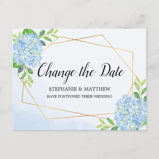 Wijzig de datum Geometrische Hydrangea bruiloft Aankondigingskaart (Voorkant)