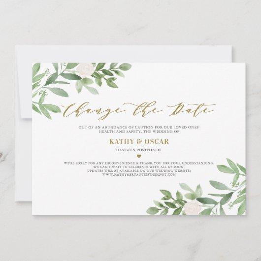 Wijzig de datum Greenery Wedding Uitstel Kaart (Voorkant)