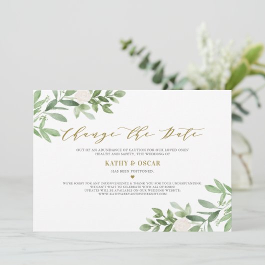 Wijzig de datum Greenery Wedding Uitstel Kaart (Staand voorkant)