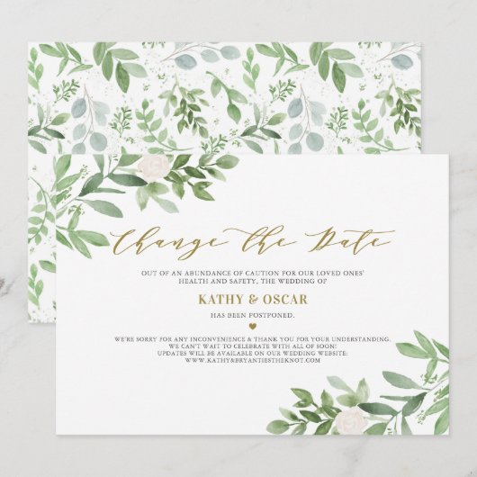 Wijzig de datum Greenery Wedding Uitstel Kaart (Voorkant / Achterkant)