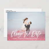 WIJZIG DE DATUM kalligrafie Glitter roze foto Aankondigingskaart (Voorkant / Achterkant)